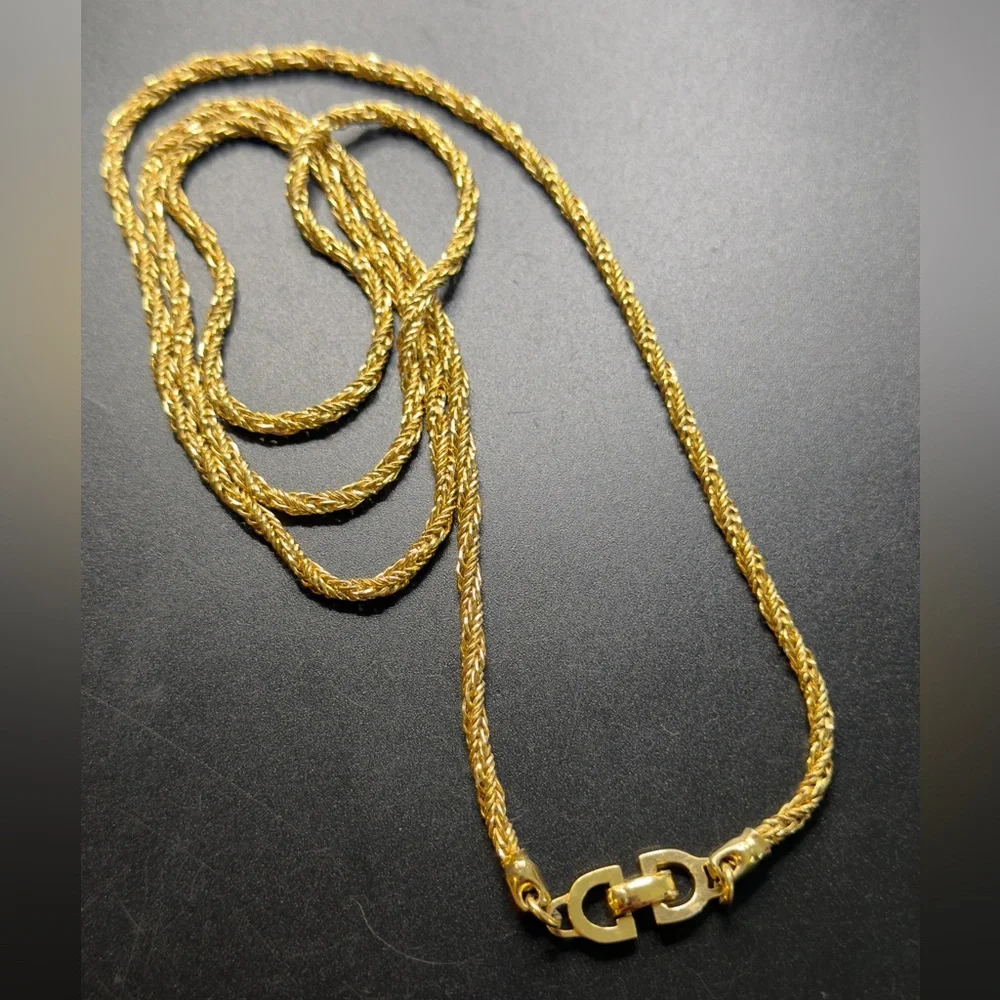 Vintage Christian Dior gold-plated rope twist necklace signature "CD" clasp - Picture 7 of 8